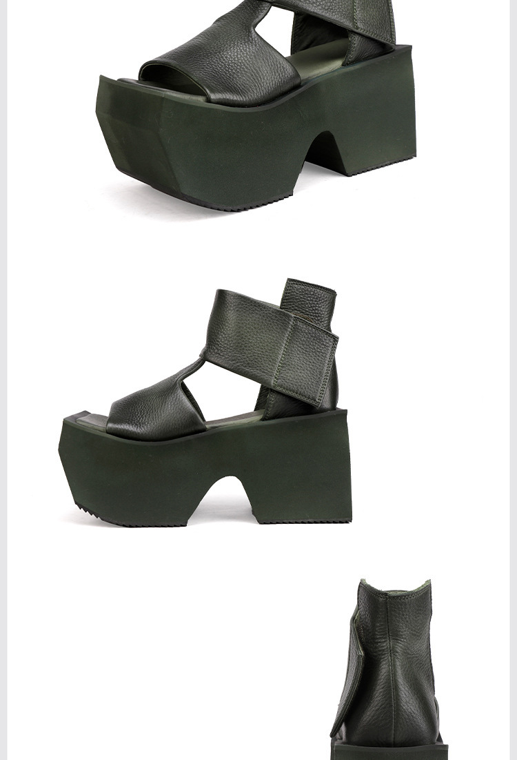 Sandal La Mã nữ đế dày da thật, quai dán gót siêu cao tôn dáng — màu đen, Màu nâu, Xanh rêu đậm