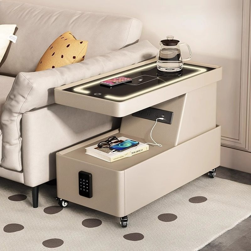 Movable Coffee Table for Small Apartments, Modern Minimalist Side Cabinet, Light Luxury Living Room, Italian Minimalist Sofa Side Table Trolley