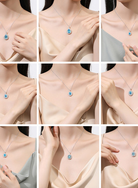 河南钻石商丘人工钻石新款S925银异彩海蓝色合成碳钻碎花毛衣链