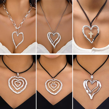 European and American cross-border jewelry simple adjustable flannel wax thread necklace exaggerated sweet cool big love collar for women