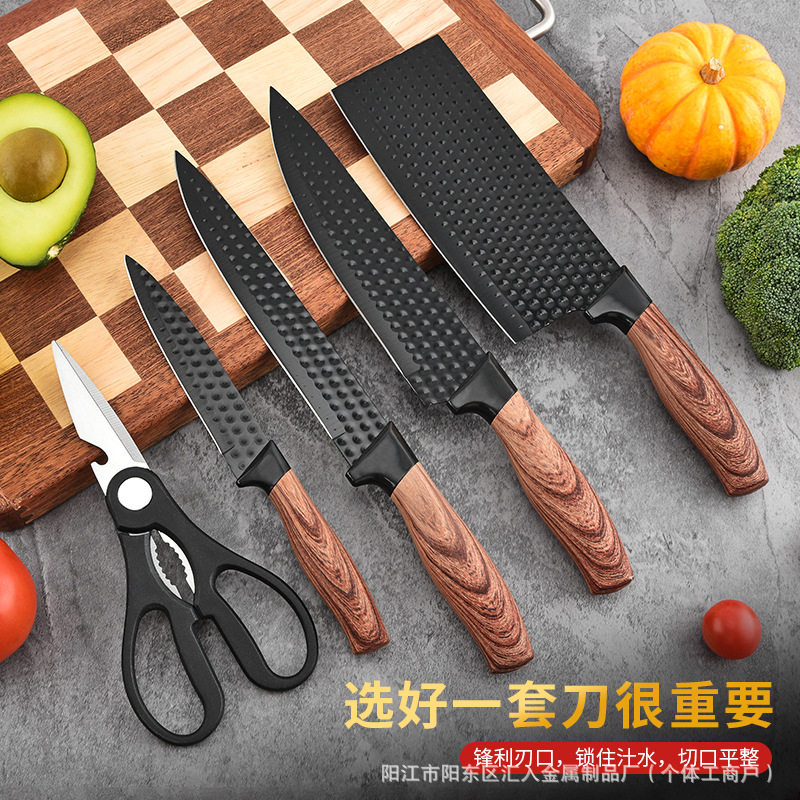 Kitchen Stainless Steel Knife Set with Fat Handle Covered with Six-Piece Set of Non-Stick Chef's Knife and Kitchen Knife Cross-Border Kitchen Knife Set