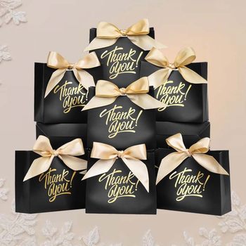 Cross-Border Popular Black Ribbon Wedding Gift Candy Paper Wedding Candy Gift Bag Party Favor Gift Box Gift Box