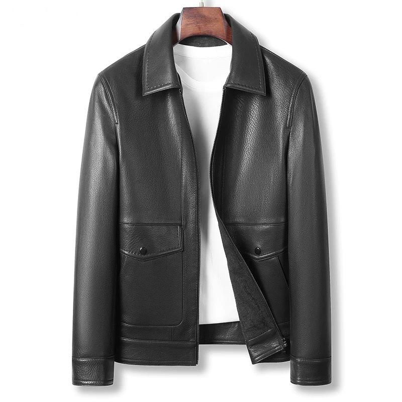 Áo Da Nam Chất Liệu Da Bò Kín Cổ Hàng Mùa Xuân Thu Đông