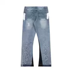 2024 American Trendy Brand Hole Splicing Gradient Spray Paint Jeans Men's High Street Wide Leg Bootcut Pants Cross-border