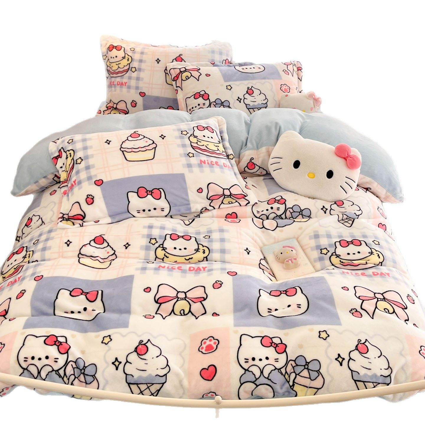 Cartoon Milk Velvet Four-Piece Winter Thickeneded Flannel Quilt Cover Bed Sheetss Student Dormitory Three-Piece Fleece-Lined Bedding Set