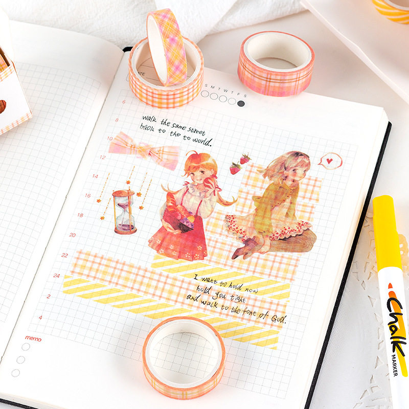 15 Types of Handbook Basic Boxed Washi Tape Ins Salt Rainbow Retro Color Grids Tape DIY Handwritten Tape