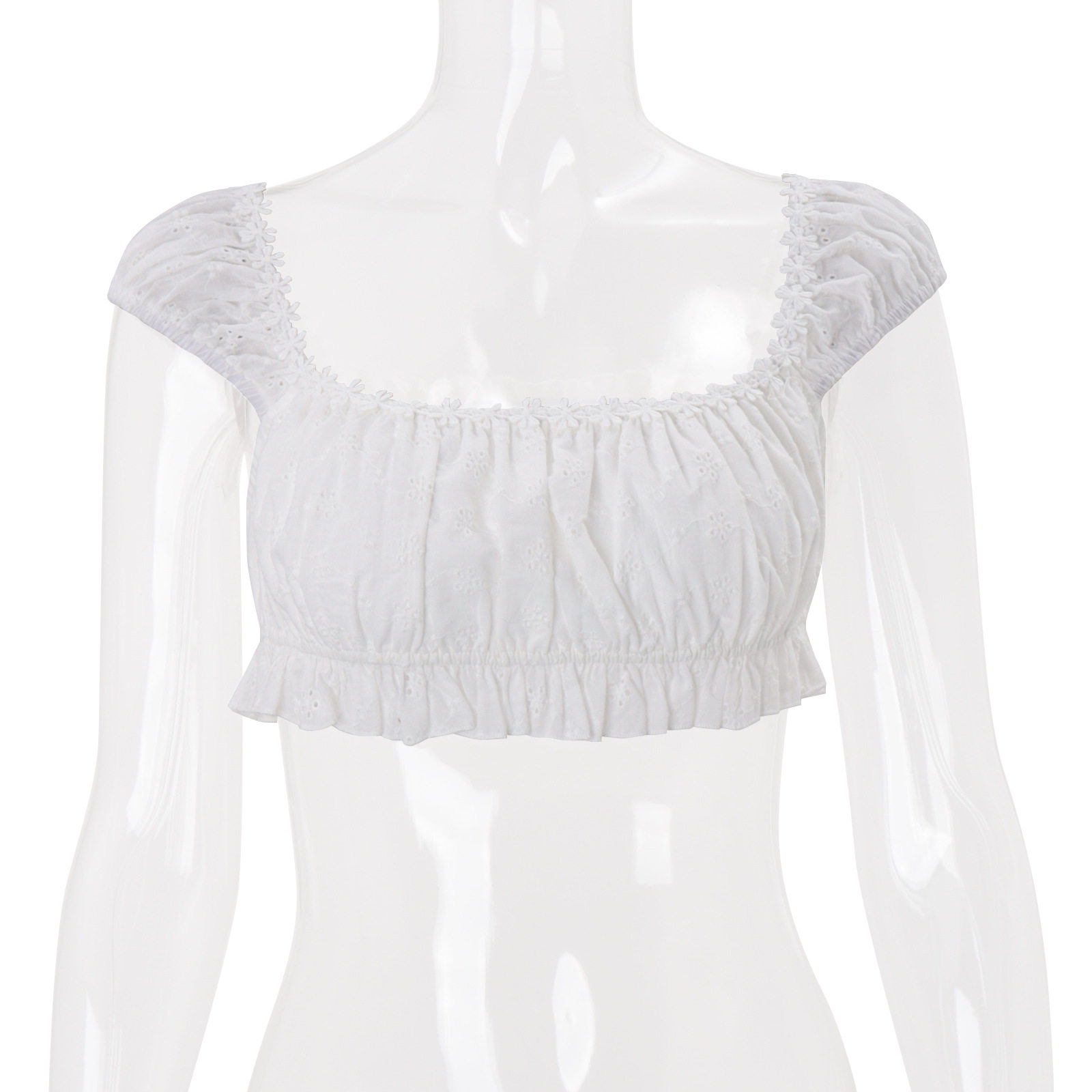 Summer Womens Crop Top Sexy Square Neck Slim Fit Versatile Flutter Sleeves Casual Wear Wholesale Available