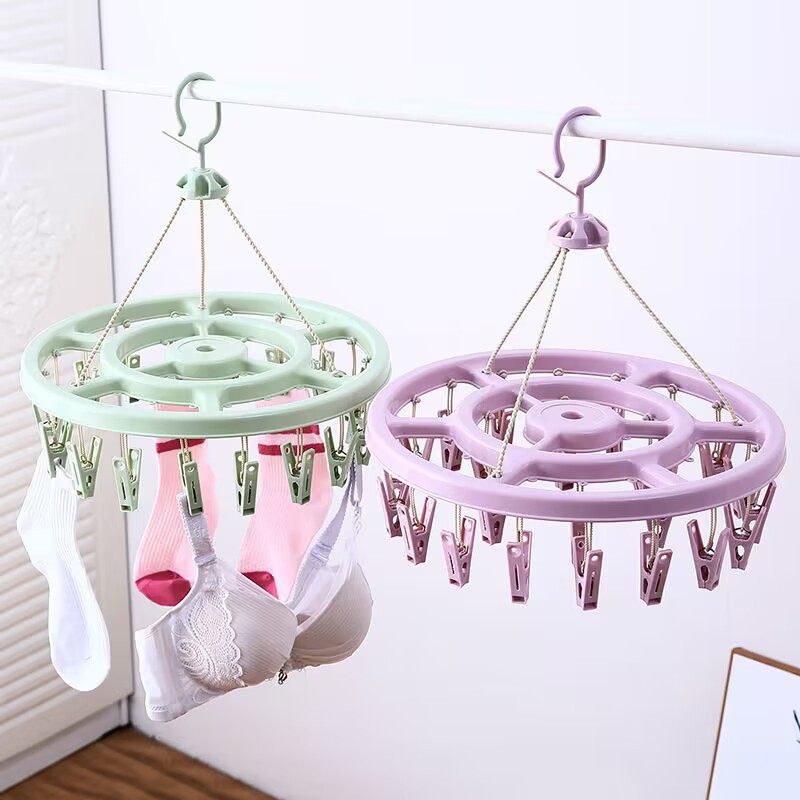Socks hanger multi-clip round household underwear baby student travel clothes hanger Windproof Folding clothes hanger