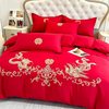 New Classy New Wedding Four-Piece Wedding Gift Set, Red Brushed Cotton Printed 4-Piece Set, Live Broadcast Hot Wholesale
