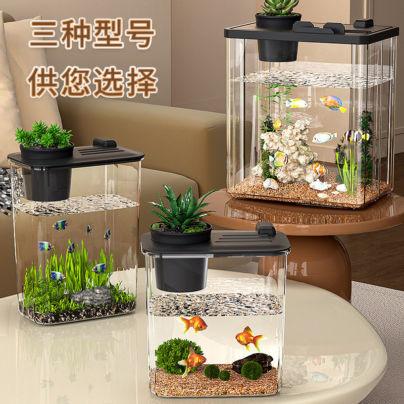 Fish Tank Home Office Transparent Feeding Box Landscape with Light Filter Oxygen Making Machine Small Desktop Ecological Tank