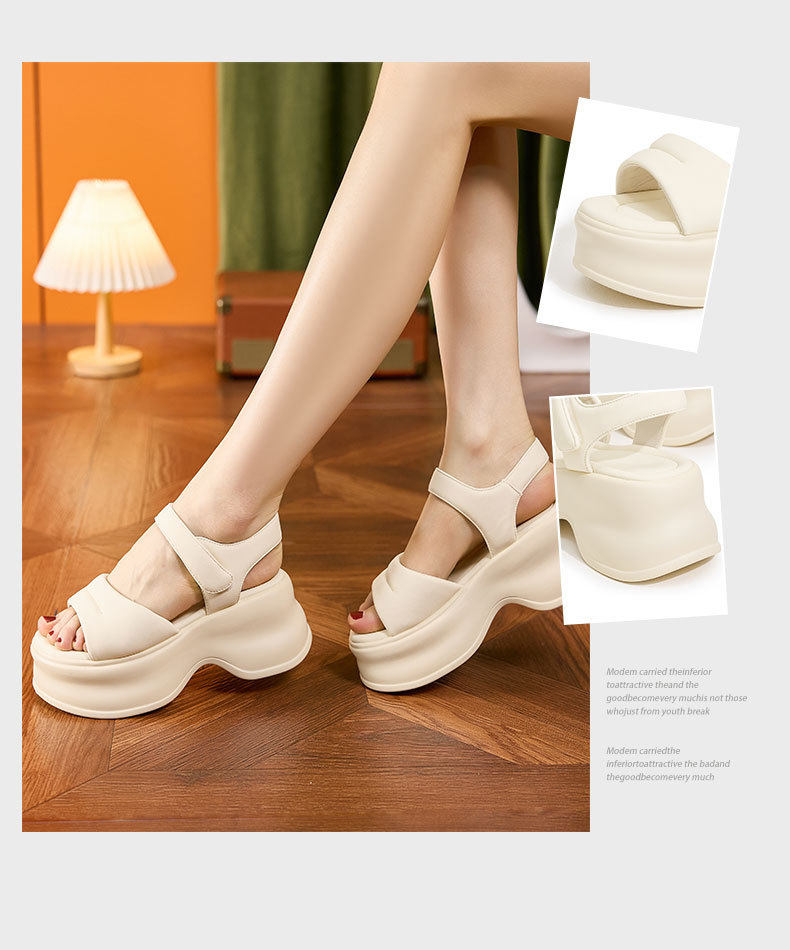 Dép sandal thể thao nữ quai chữ V đế PU êm ái — Len tinh khiết, Đen chi tiết 3