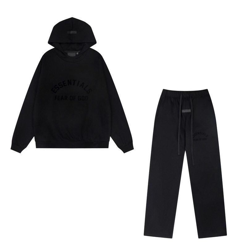 新款FEAR OF GOD ESSENTIALS植绒字母男女休闲宽松加绒连帽卫衣潮