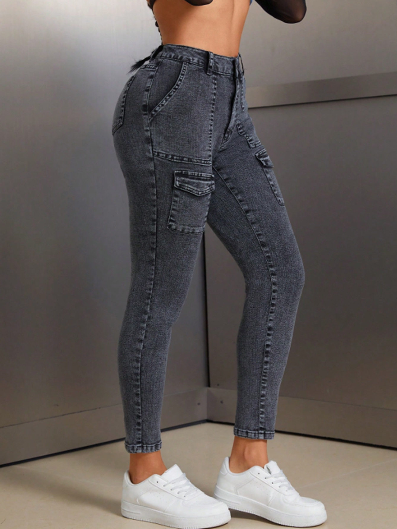 High Waisted Stretch Denim Skinny Jeans Butt Lifting Comfortable Fit Versatile Style Casual Wear Wholesale Available