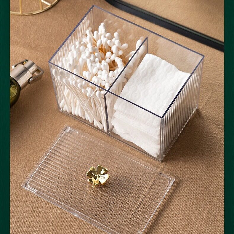 Lucky Grass Storage Box Transparent Cotton Swab Cosmetic Cotton Partition Storage Box Household Small Objects Desktop Decoration Storage Box