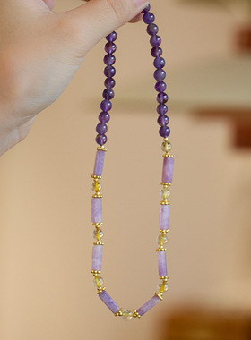 天然紫水晶手链女紫罗兰紫玉双层手串紫色水晶石级感手串