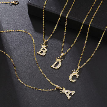 New Fashion Zircon Crown English Letter Pendant European and American Necklace Niche Design Copper Plated 18K Gold Clavicle Chain
