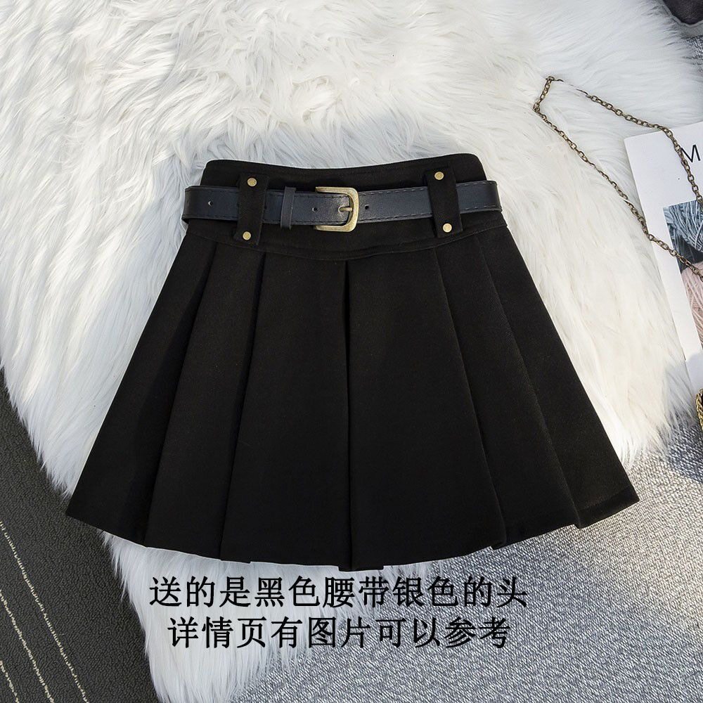 High Waist Pleated Skirt for Women Thick Fabric Retro Style Autumn Winter Fashion