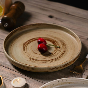 Japanese-style stoneware plate Western-style steak breakfast plate thickened large flat plate retro ceramic pasta dish tray