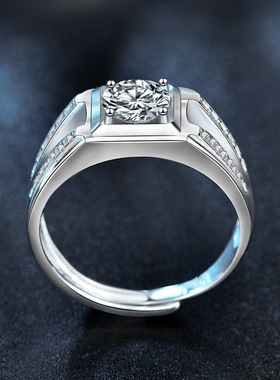 钻石之乡河南钻石商丘钻石925纯士开口戒指帅气男士结婚戒子