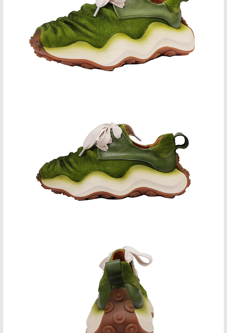 Giày sneaker nữ da bò thật đế dày phong cách thể thao dây buộc — màu nâu, màu xanh lá cây