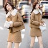 Retro Quilted down Jacket Suit Skirt for Women 2025 Winter New Style Super Nice Elegant Fur Collar Waist Two-Piece Set