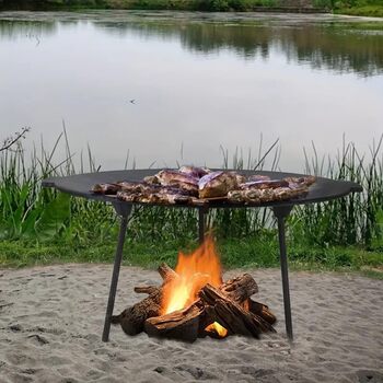Outdoor Camping Barbecue Plate Cast Iron Grill Detachable Flat Bottom Large Frying Pan Camping Portable