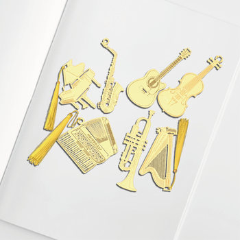 Exquisite Musical Instrument Metal Creative Bookmark Hollow Piano Guitar Violin Primary School Students Metal Bookmark Music Awards