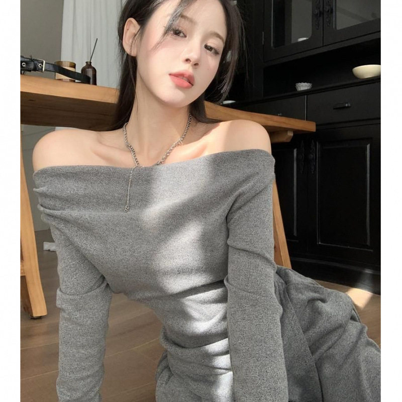 Elegant Suit for Women, Irregular Slim-Fit Off-Shoulder Top, Autumn Loose Wide-Leg Pants Two-Piece Set, Simple Ins Style