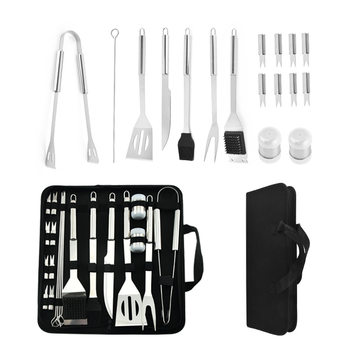 BBQ Baking Tool suit 20-piece Cloth Bag BBQ Tool Household Outdoor Combination Food Holder Knife and Fork Brush Seasoning Bottle