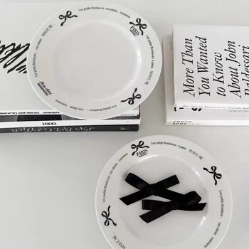 South Korea Ins High-value Cute French Ceramic Plate Bow Breakfast Dessert Toast Salad Fruit Pasta Plate