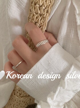 韩国ins博主同款银饰品 S925纯银简约三层光珠拼接戒指小众设计女