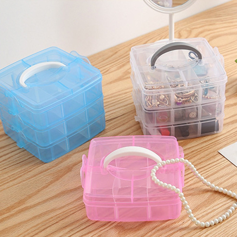 Storage Box Plastic Satchel Detachable Jewelry Storage Box Three-Layer Detachable Transparent Cosmetics Storage Box Wholesale