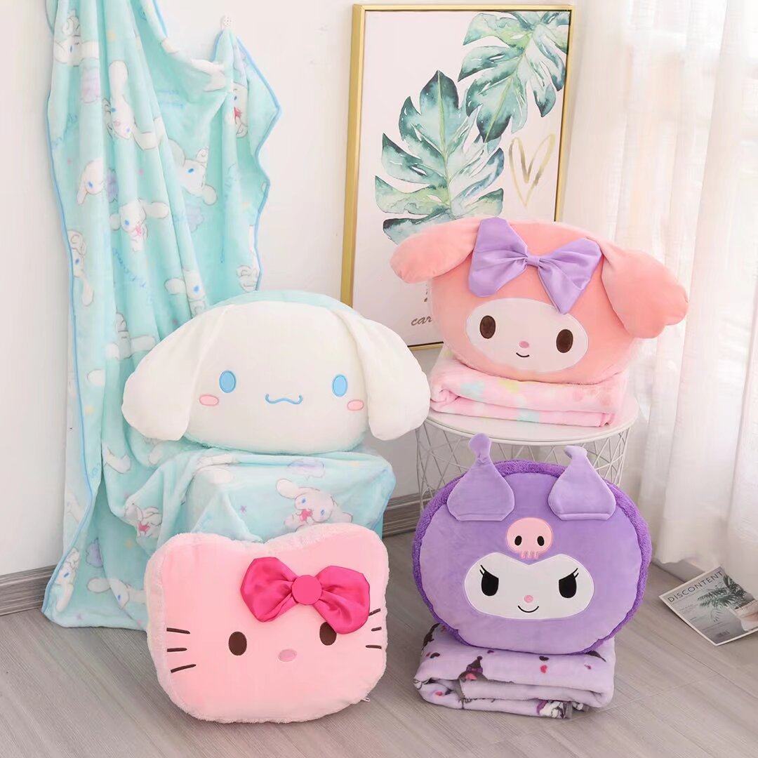 Cartoon pillow blanket doll nap blanket sofa blanket thickened blanket air conditioning blanket portable travel blanket car blanket