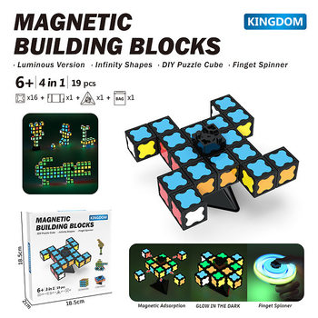 Cross-Border Luminous Magnetic Building Blocks Three-In-One Deformation Decompression Gyro Children's Decompression Magnetic Building Block Gyro Toy