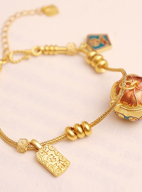 新中式镂空可打开珐琅彩镀金瓜瓤香囊球手链国风汉服配饰手串饰品