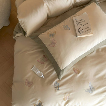 Category A Autumn and Winter Long-staple Cotton Sanding Embroidery Four-piece Set Cotton Pure Cotton High-end Nordic Light Luxury Warm Quilt Cover