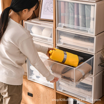 Van Gogh Storage Box Drawer-Type Plastic Transparent Storage Box Clothing Storage Cabinet Organizer Box Wardrobe Japanese-Style Cabinet