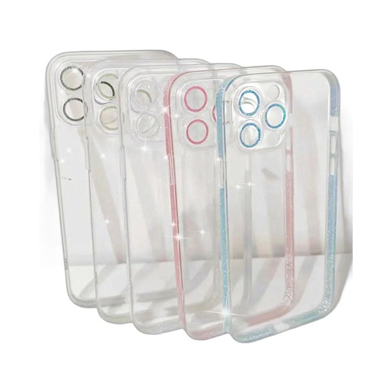 New glitter no step glass iphone13 fine hole 15 mobile phone case apple 16 protective cover cross border