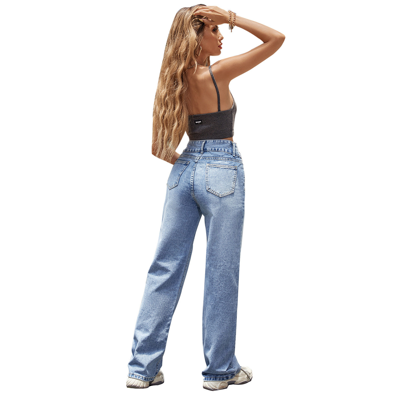 High Waisted Straight Leg Loose Denim Jeans Trendy Womens Fashion Casual Wear for Spring and Summer Wholesale Available