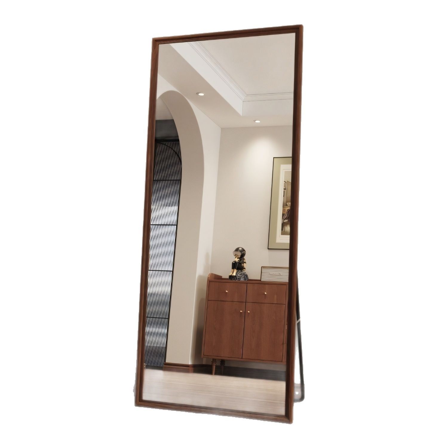 Large Mirror Solid Wood Full-Length Mirror Retro Dressing Mirror Floor Mirror Home High-End Internet Celebrity Girl Bedroom Fitting Mirror