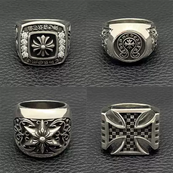High-End Vintage Large Ring for Men and Women, American-Style Medieval Cross Flower Cross Ring, Niche Fashion Men's Tail Ring