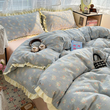 Ins Korean Style Pure Cotton Four-Piece Princess Style Lace Cotton Bed Sheetss Double-Layer Gauze Quilt Cover Category a Small Fresh Bedding