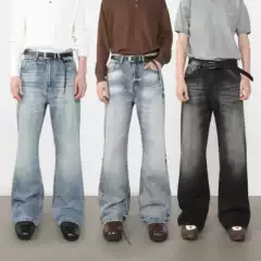 Nirben Cowboy | American High Street Whiskered Washed Jeans Men's New Micro-Flared Loose Straight Trousers