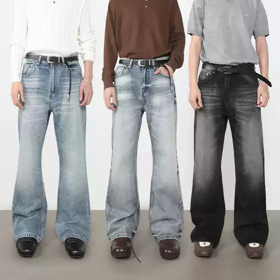 Nirben Cowboy | American High Street Whiskered Washed Jeans Men's New Micro-Flared Loose Straight Trousers