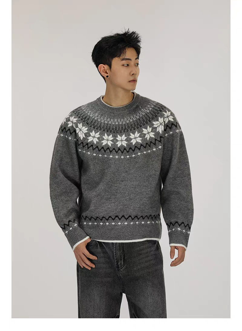 เสื้อสเวตเตอร์คอกลมและเสื้อกันหนาวผู้ชายแบรนด์อินเทรนด์หล่อฤ...