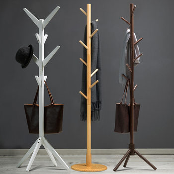 Solid Wood Coat Rack Floor Hanger Household Clothes Hanger Floor Rack Bedroom Vertical Simple Shelf