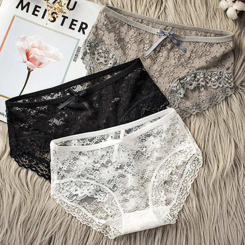 Panties Women Lace Sexy Women Low Waist Transparent Mesh Black White Breathable Triangle Underpants Summer 017