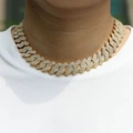 18mm 3-row diamond flip button chain gold