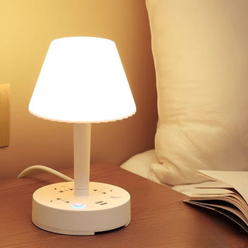 Multifunctional Table Lamp Socket Integrated Eye Protection Bedside Lamp Multi-Position Warm and Cold Light Household Led Bedroom Lamp Wholesale
