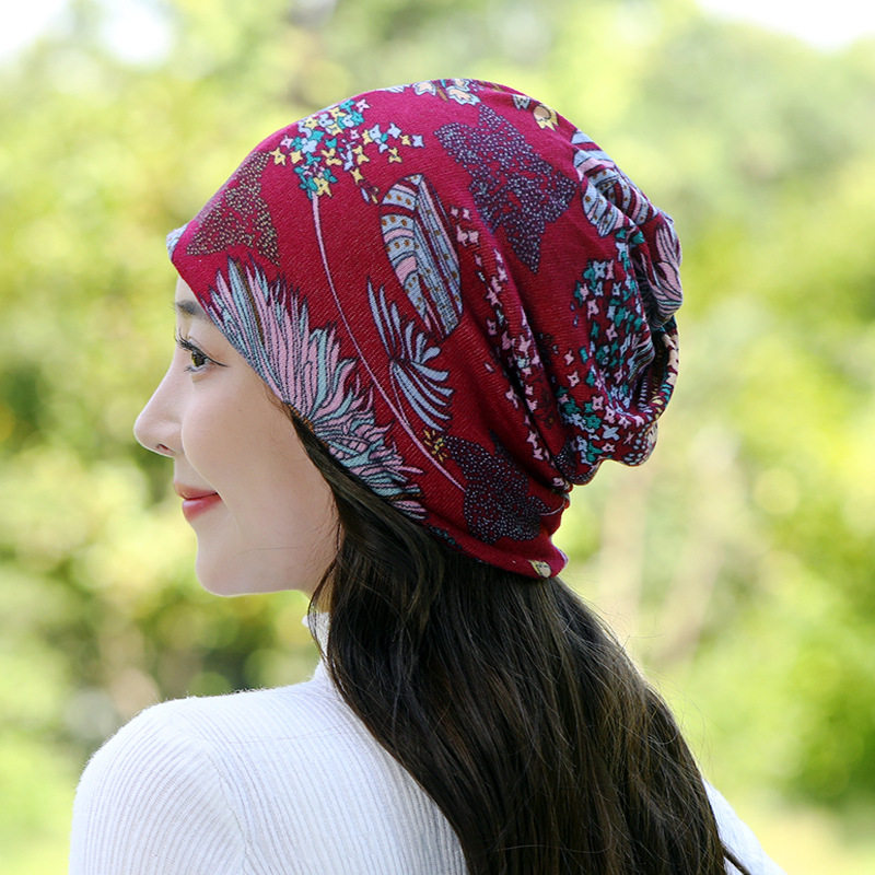 Flower Hat Women's Autumn and Winter Korean-style Warm Dual-purpose Pullover Sports Hat Casual Ear Protector Hat Scarf Moon Hat